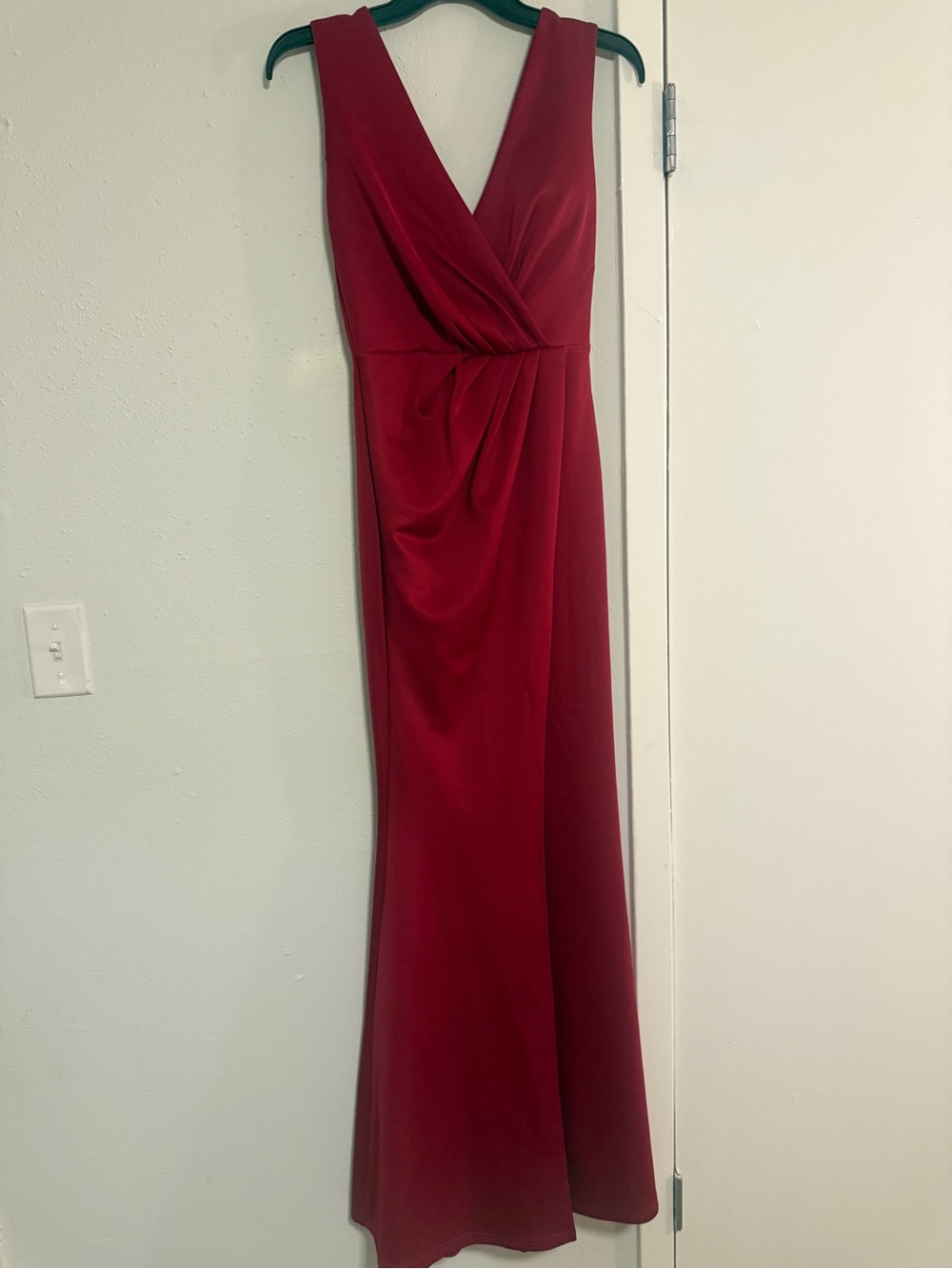 Red Draped High Slit Maxi Dress | Size Small